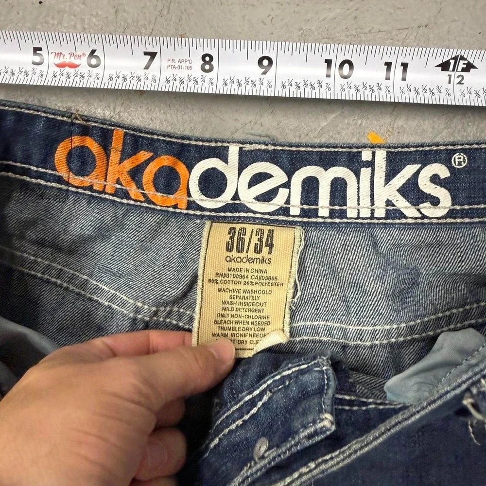 AKADEMIKS Vintage Blue Faded‎ Baggy Crazy Y2K Denim Wide Leg Jeans 36 x 33